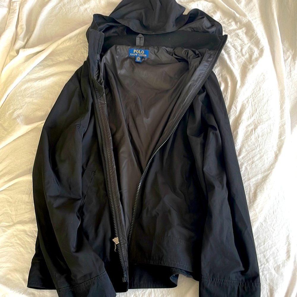 Black spring zip on hood jacket